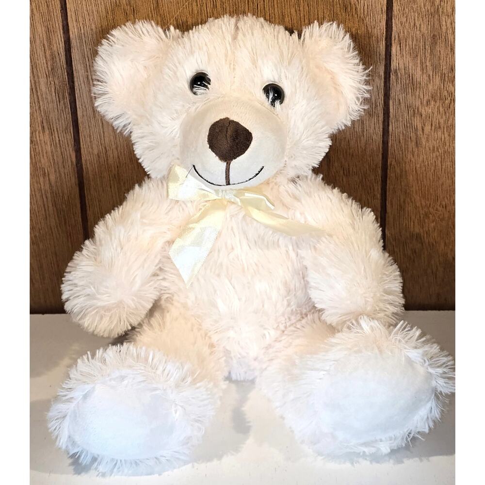 White Teddy Bear Plush 14" Stuffed Animal Ribbon Bow Soft Toy